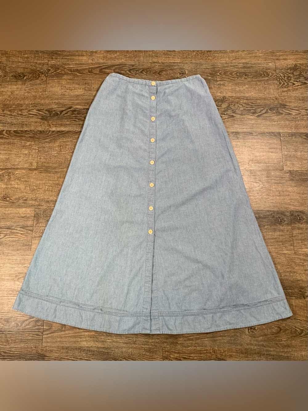 Eddie Bauer Light Wash Button Front A-Line Denim Maxi Skirt 100% Cotton 12